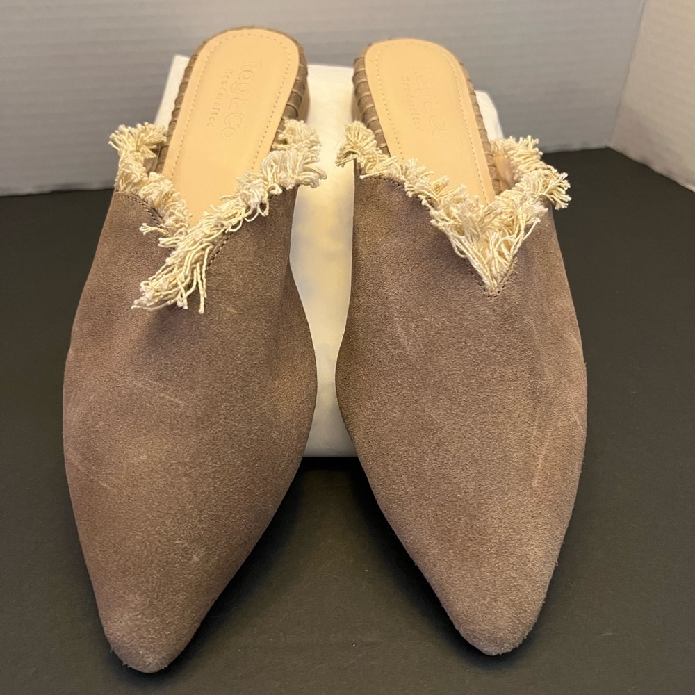 8 Rag & Co. Molly frayed leather mules in taupe suede - Picture 3 of 4